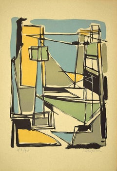 Vintage Colorful Composition- Original Linoleum by Guido La Regina - Late 20th century
