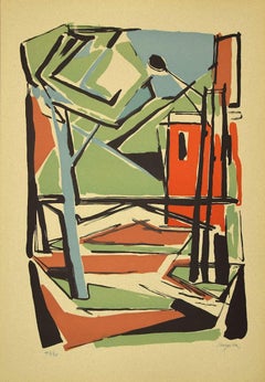 Colorful Composition- Original Linoleum by Guido La Regina - Late 20th century