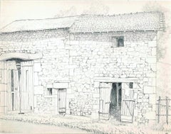 Vintage Stables on Larron Mountain - Original Pencil Drawing by A. R. Brudieux - 1960s