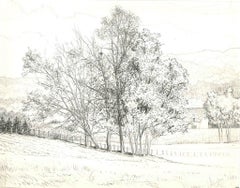 Vintage French Countryside -  Pencil Drawing by A. R. Brudieux - 1960s