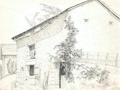 Vintage Countryside House in Ladrat -  Pencil Drawing by A. R. Brudieux - 1960s