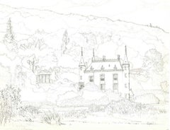 Le Château de Mesnil Blondel - Original Pencil Drawing by A. R. Brudieux - 1960s