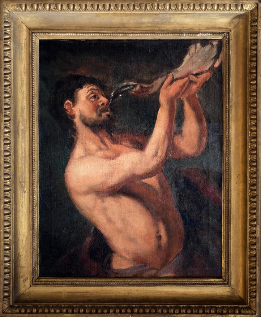Peinture à l'huile sur toile « Victorious Samson », années 1950