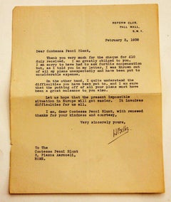 Vintage  Letter from Hilaire Belloc to the Countess Pecci Blunt - 1938