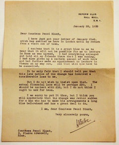 Vintage Letter by Hilaire Belloc to the Countess Pecci Blunt - 1938