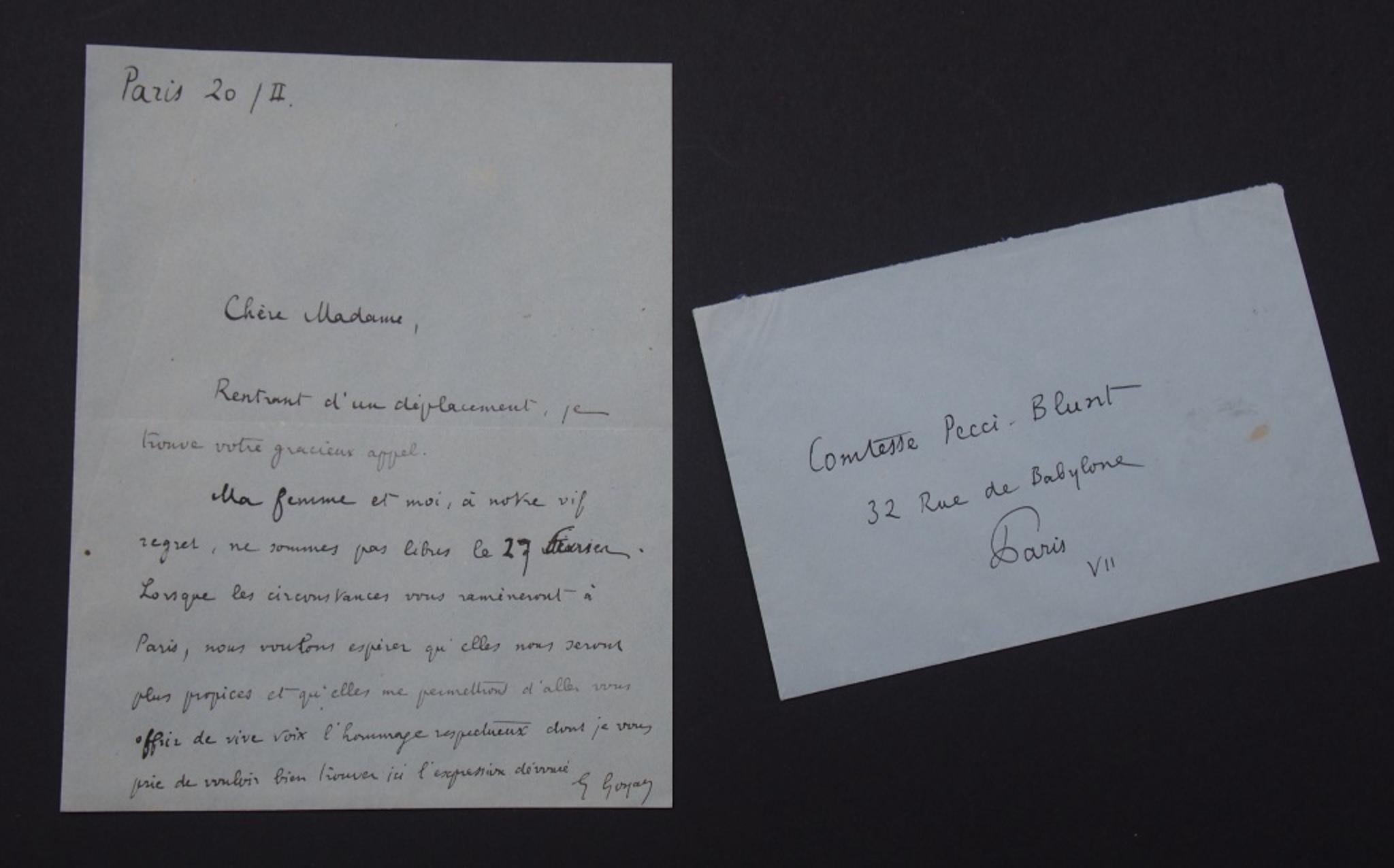 Lettre d'apologie signée par Georges Goyan - années 1920/1930
