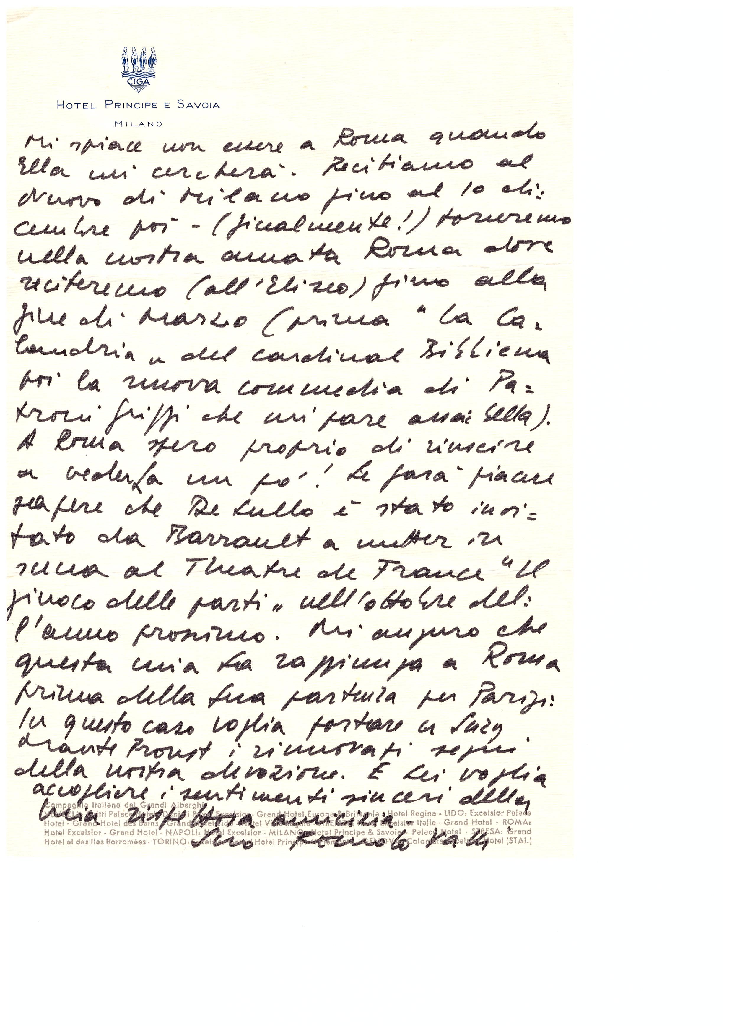 Correspondence by Romolo Valli - 1960s