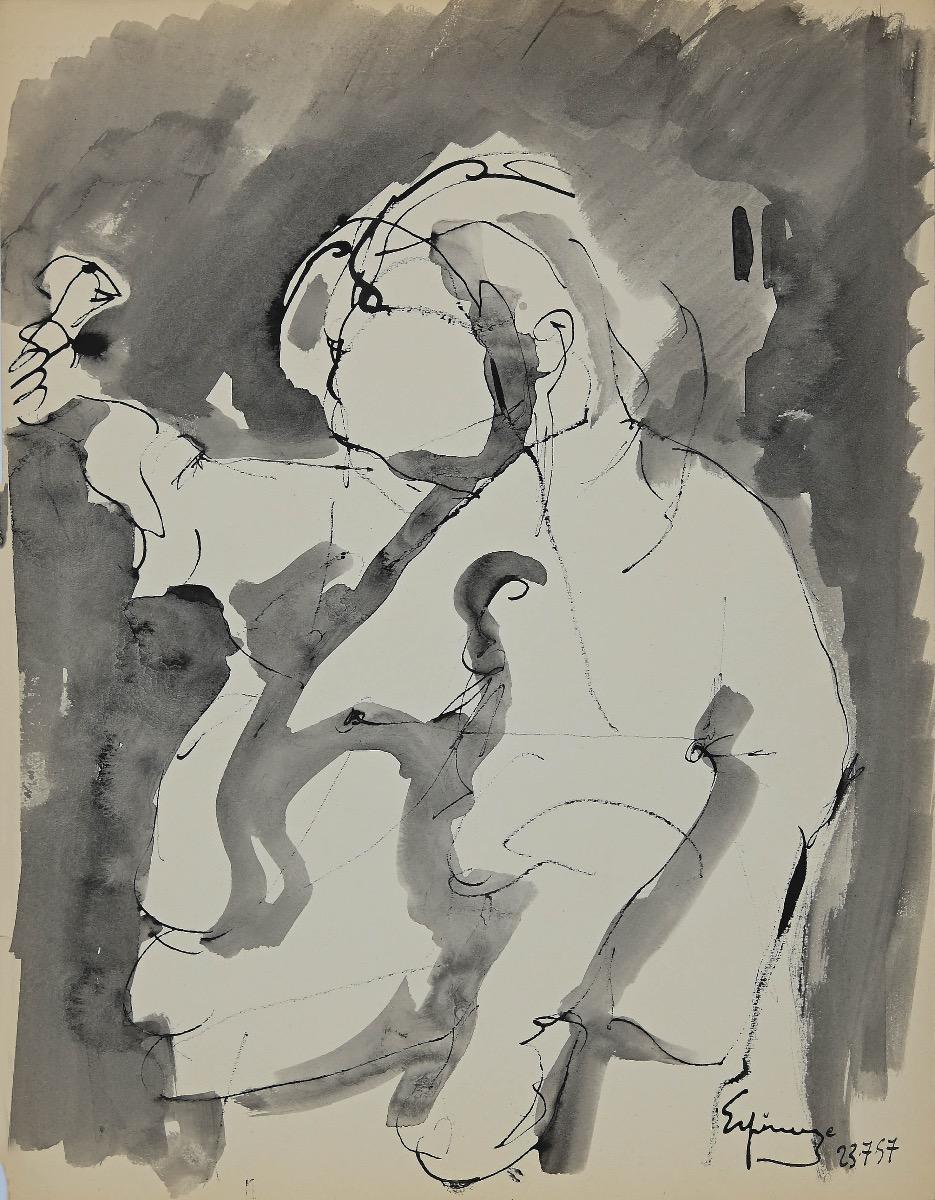 Figure is an original drawing in china ink and watercolor on paper realized by Henri Espinouze.

Hand-signed, with number 23757, on the lower right margin.

The state of preservation is good.

The artwork represents a figure, skillfully created