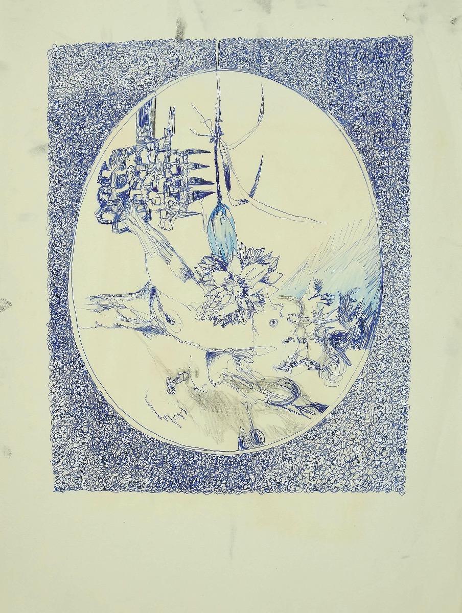 Composition is a beautiful blue pen and watercolor drawing on paper by the Italian artist Gino Guida.

The state of preservation is very good, except some black spots.

Not signed. 


