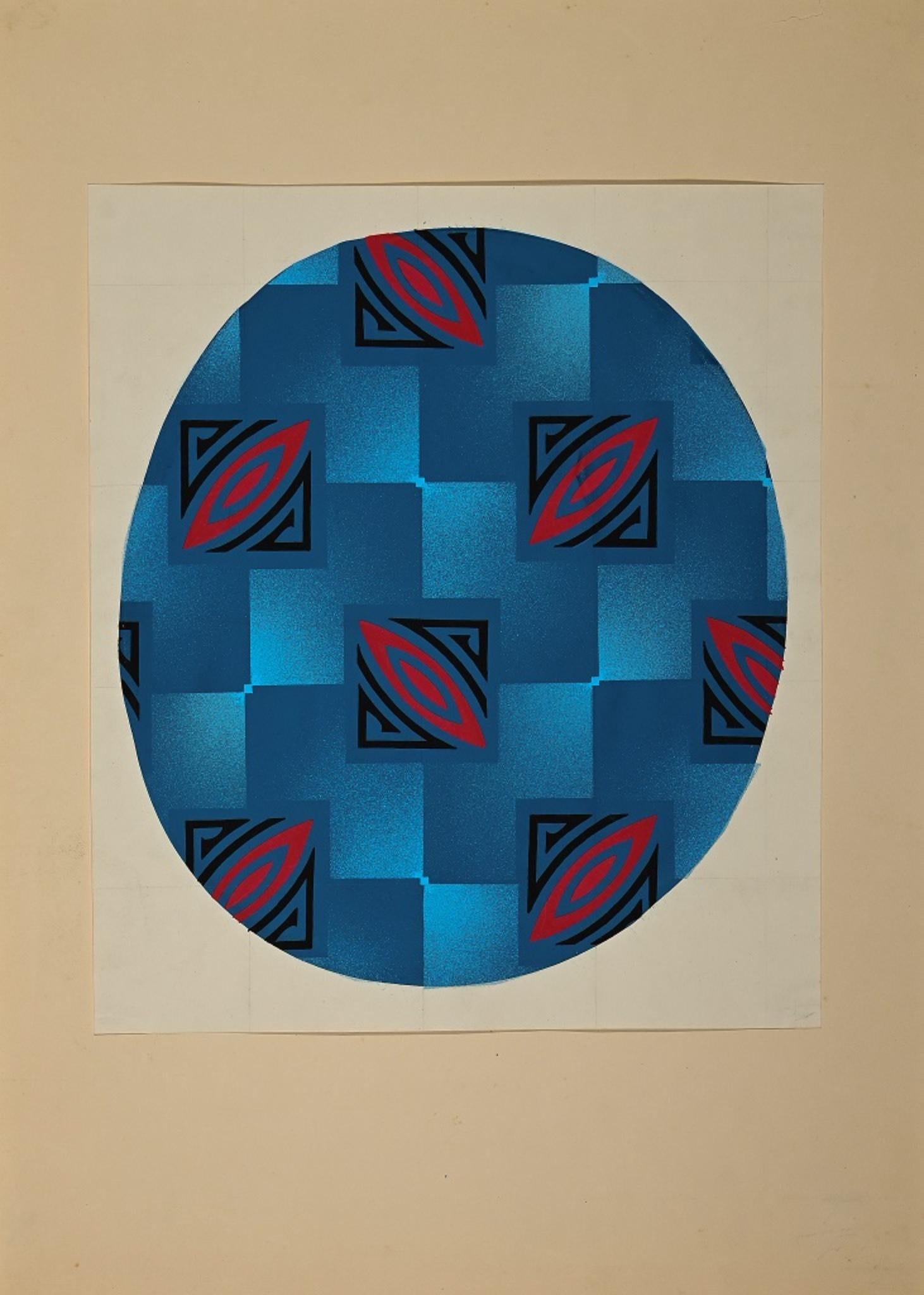 Blue Circle - Tempera by Clement Nicolas Kons - 1920s