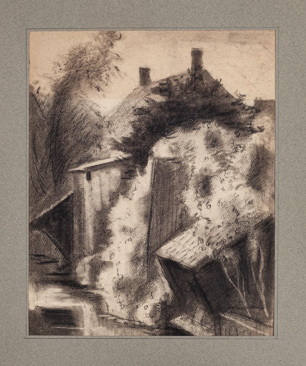 Cottage in the Countryside – Zeichnung – Mitte des 20. Jahrhunderts