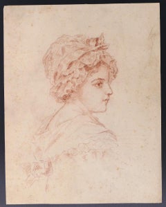 Profile D'enfant - Sanguine by Louis Emile Minet - Late 19th Century