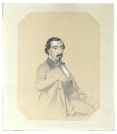 Antique Portrait of a Man - Drawing by Antoine Alphonse Montfort - 19th Century