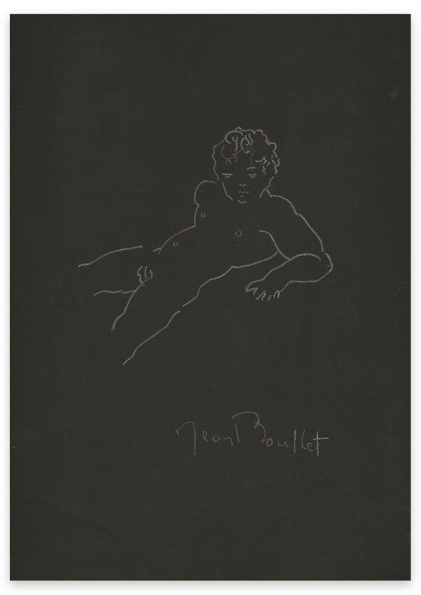 Man Lying Naked est une oeuvre originale réalisée par Jean Boullet.

Dessin original au crayon blanc sur feuille noire signé par Jean BOULLET (1921-1970) : dessinateur, illustrateur, décorateur de mode, de théâtre.

Bon état à l'exception d'une