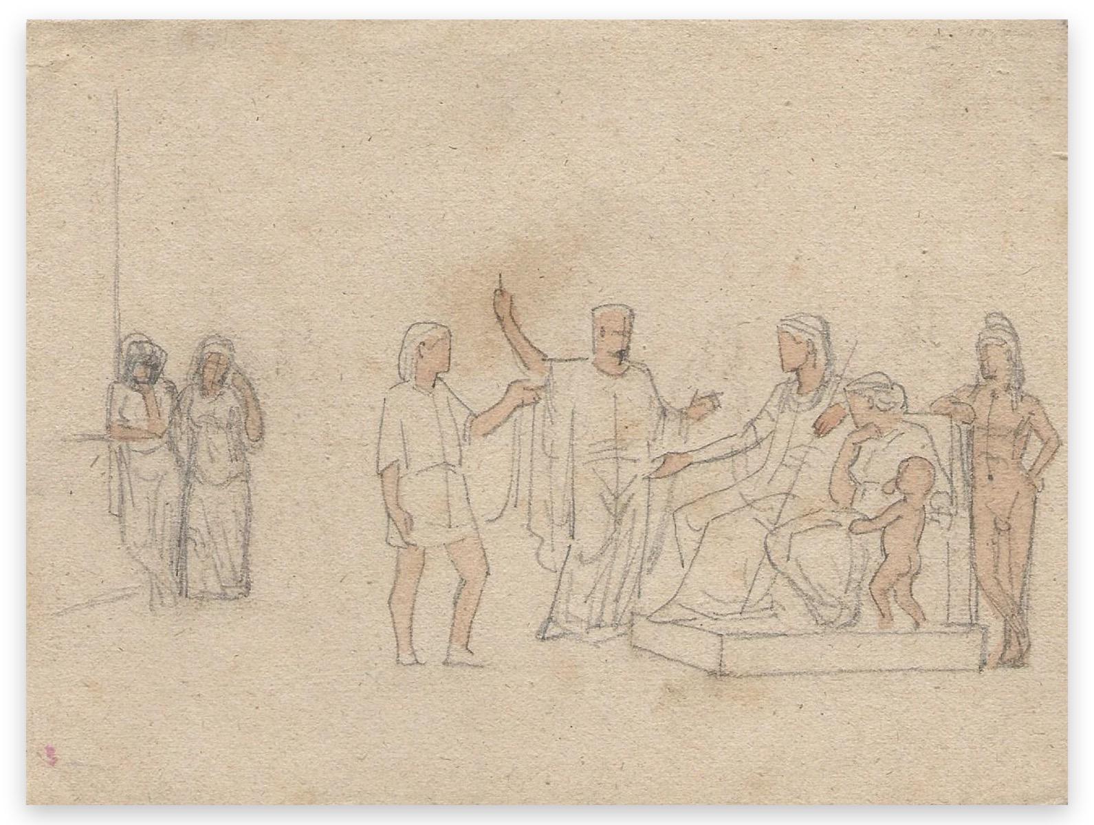 Figures - dessin original de Georges Antoine Rochegrosse - début du XXe siècle