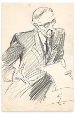 Man with Glasses - Original Drawing by Theodore Van Elsen - Early 20th century