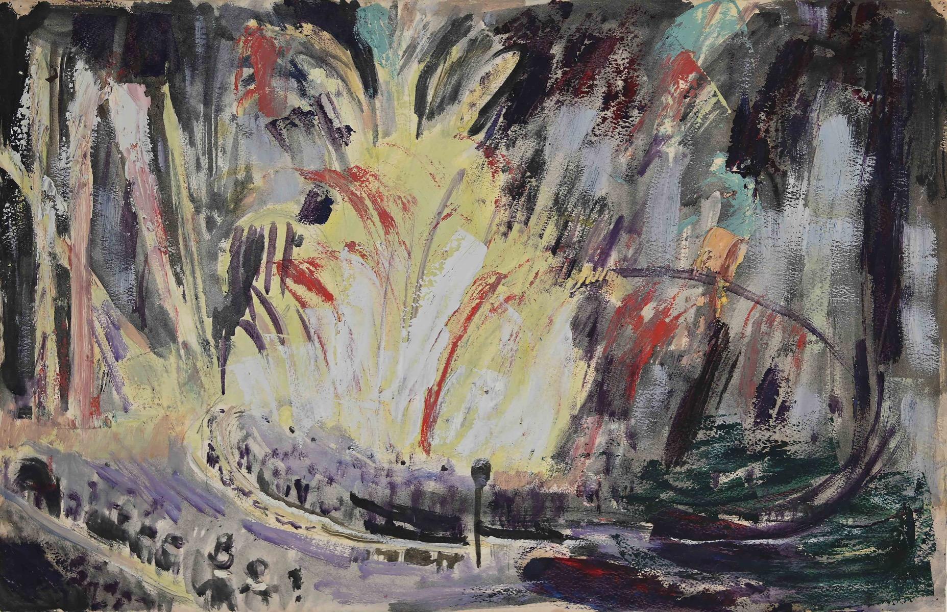 Unknown Abstract Drawing - Fireworks at Night  - Original Drawing - 1940s