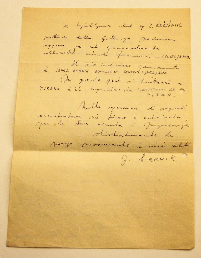  Letter of Janez Bernik - 1960s For Sale 1