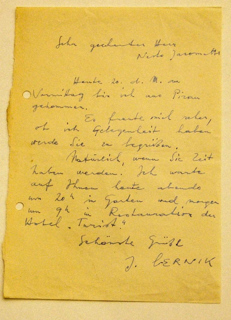 Letter written in German by the slovenian painter and graphic artist Javez Bernik to Nesto Jacometti.