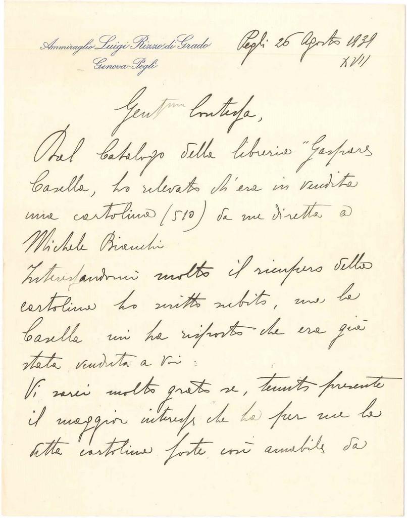 Letter by Libero De Libero to Countess Pecci Blunt - Late 1930s