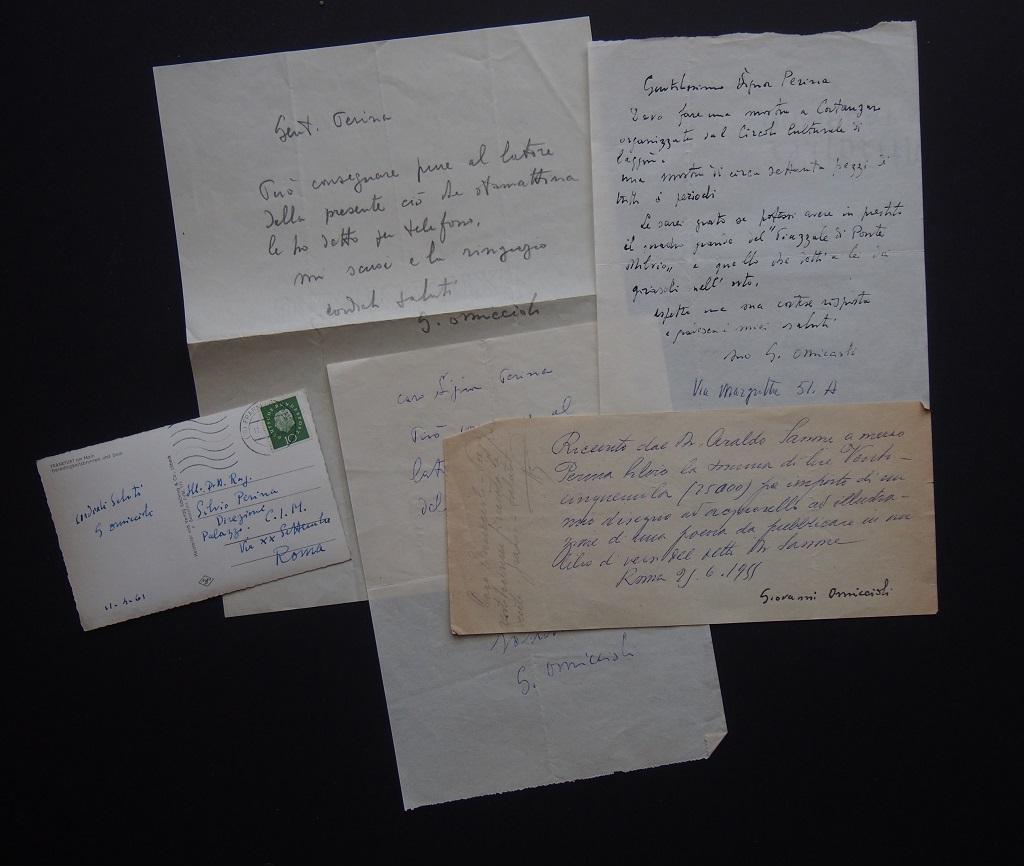 Set of Autographs by Giovanni Omiccioli to Silvio Perina - 1950s