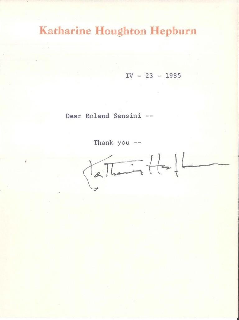 Katharine Hepburn's Autograph Letter - 1985 - Art by Katharine Houghton Hepburn