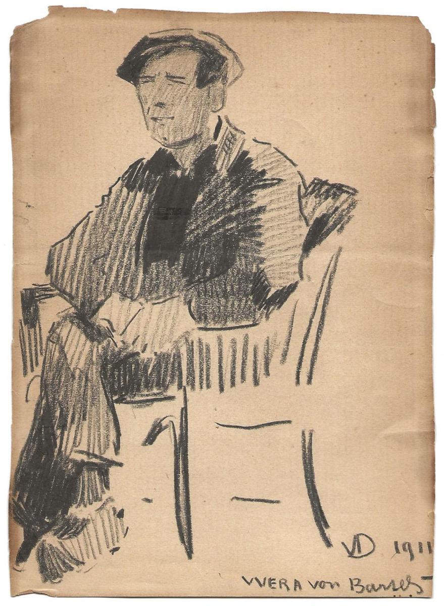 Portrait of a man is an original drawing in black point on paper, realized by Wera von Bartels (1886-1922)..

Good conditions except for minor cosmetic wear.

Hand-signed and dated on the lower right margin.