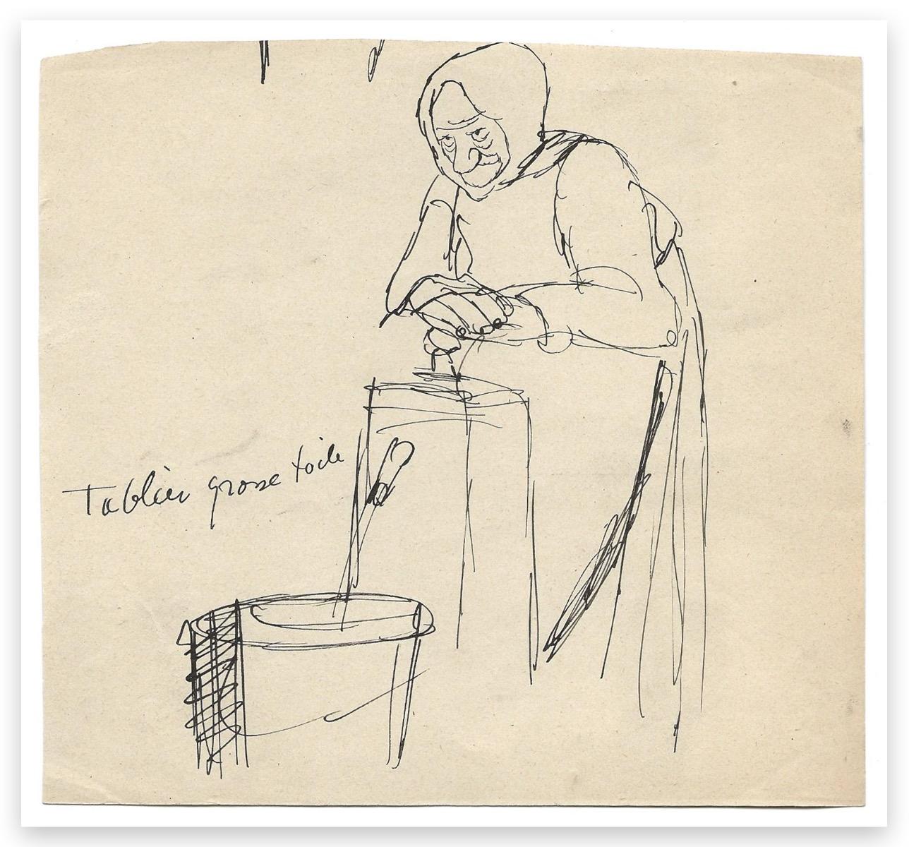 Big Canvas Apron ist eine Originalzeichnung von Chas Laborde (1886-1941) in Tusche mit grauer Spitze auf Elfenbeinpapier.

Guter Zustand bis auf leichte kosmetische Gebrauchsspuren.

Nicht signiert. Vermerk "tablier grosse toile".

Der 1886 geborene