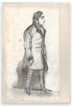 Antique Man Pants with Side Line - Original Pencil by E. O. Wauquier - Mid-19th Century