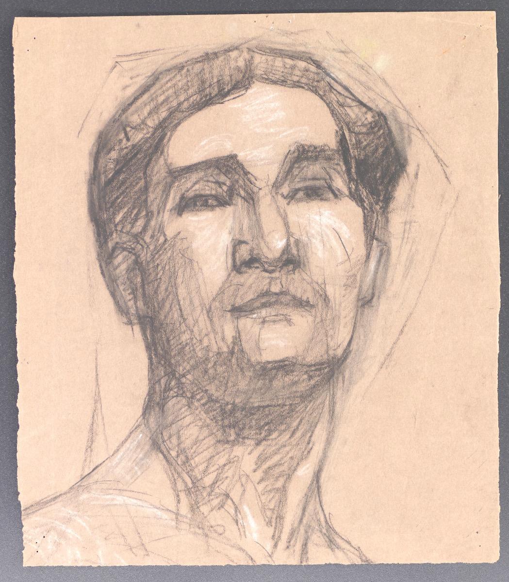 Portrait - Dessin original au fusain  par Alfred Pichon - Début du 20e siècle