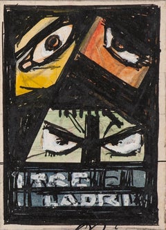 Tres ladrones - Dibujo original de Gabriele Galantara - Principios del siglo XX