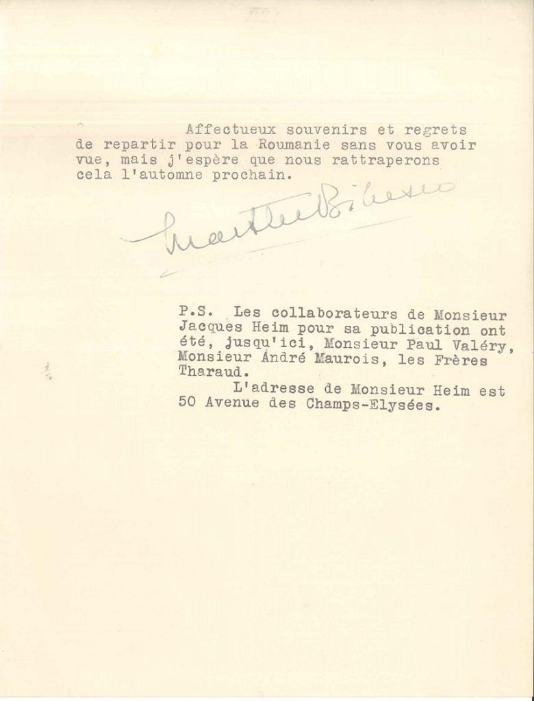 Set of Two Letters by M. Bibesco -  1933; 1940 - Art by Marthe Bibesco