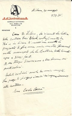 Carrà's New Projects in NY - Autograph Letter Signed - 1937