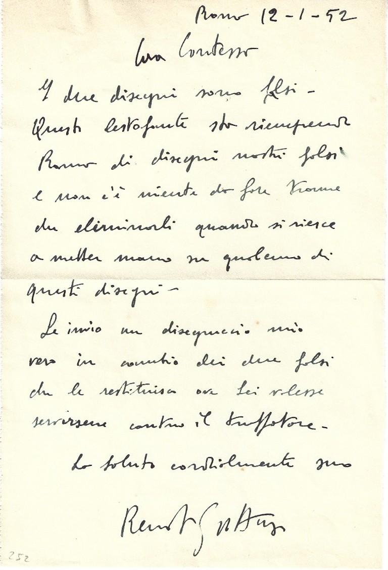 Brief von Renato Guttuso über Falsifizierungen - 1952