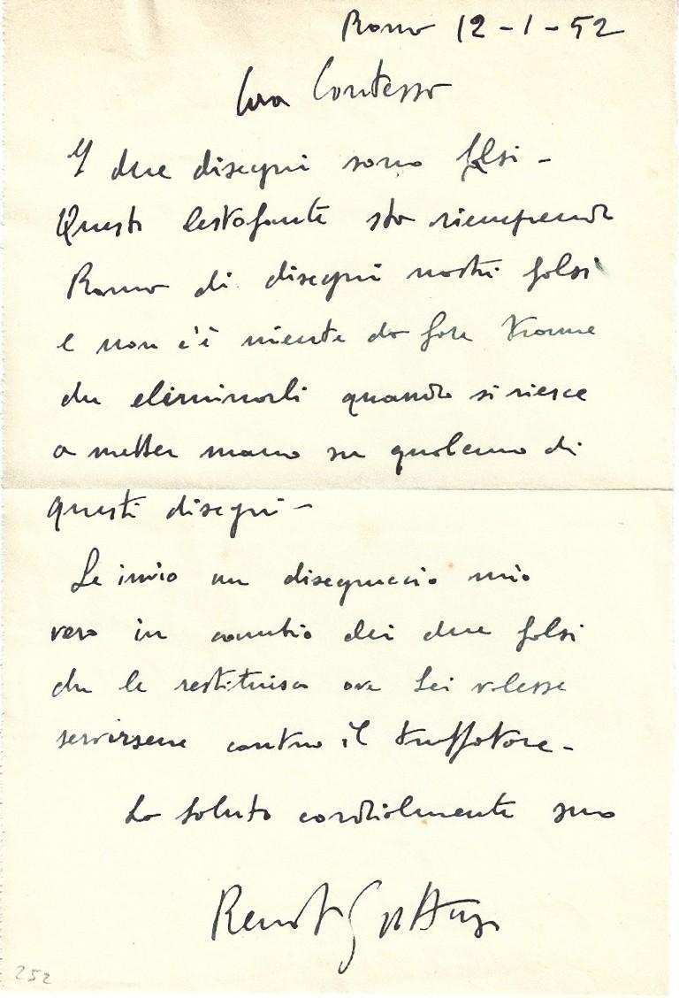 Letter by Renato Guttuso About Falsifications - 1952