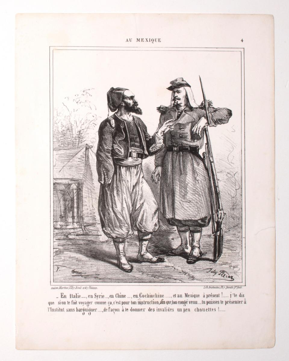 Au Mexique is an original lithograph bu the French draughtsman and lithographer Joles Pelcoq.
In good conditions except for some minor signs of age.
