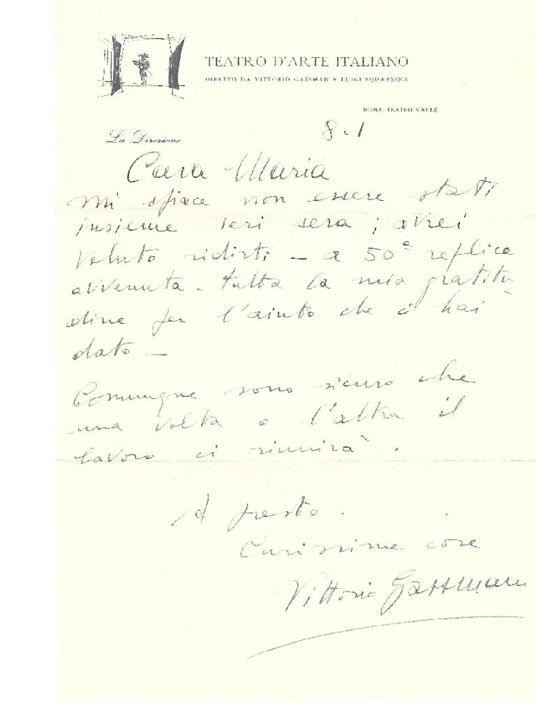 Autographenbrief von Vittorio Gassmann – 1950er Jahre