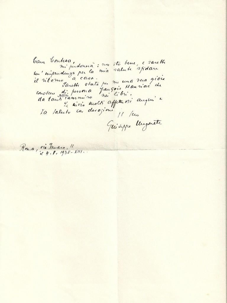 Autograph Letter by Giuseppe Ungaretti - 1935
