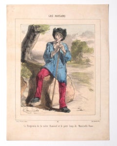 Antique Peasants - Original Lithograph by J. Dorounette - 19th Century