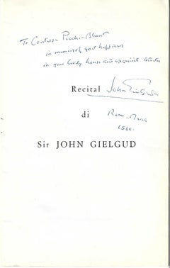 Teatro della Cometa Vintage Booklet with hand notes by John Gielgud - 1960