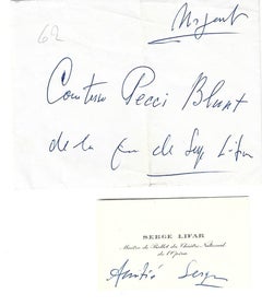 Serge Lifar's Business Card with Autograph - 1930-44