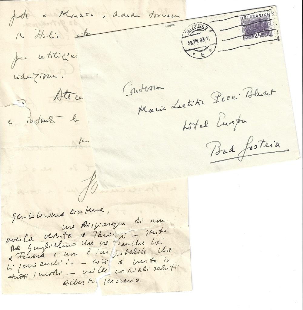 Autograph Letter by Alberto Moravia - 1933 - Art by Moravia Alberto