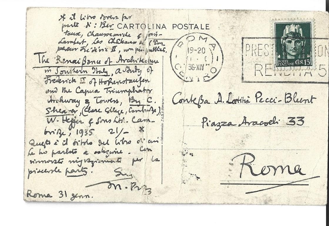 A Study on Frederick II of Hohenstaufen - Autograph Postcard - 1936 - Art by Mario Praz
