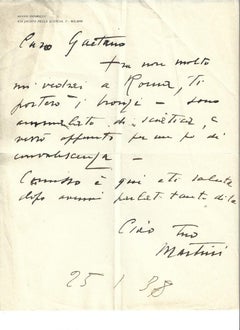 Enfermo de escultura - Autógrafo de Arturo Martini - 1938