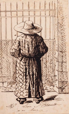 Figure - Dessin original au stylo par Lon Brault - Début du XXe siècle