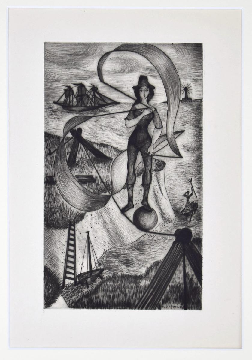 Figure - Original Etching by Rémy Hetreau - Late 20th Century