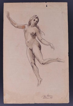 Nude of Dancing Nymph - Original Pencil Drawing by Nan Borazzo - 1931