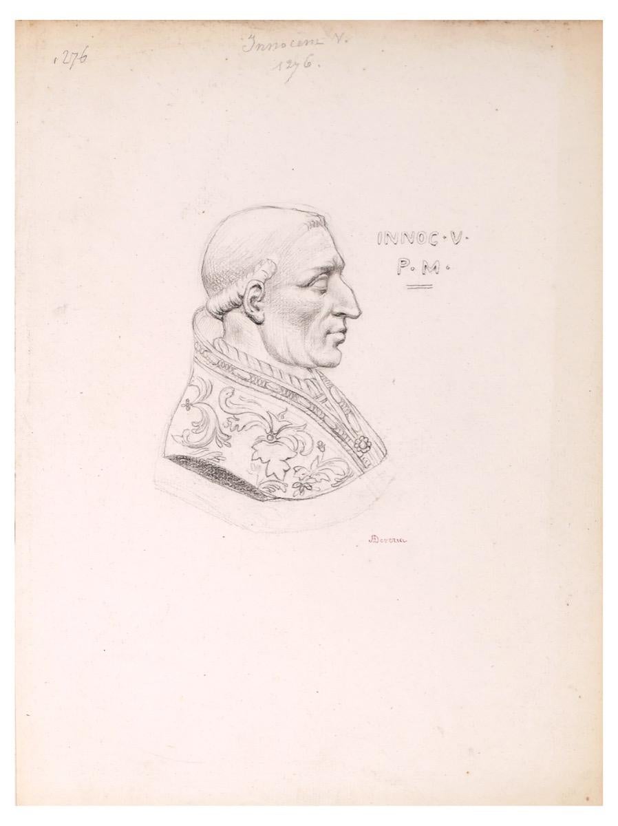 Achille Devéria Portrait - Innocem V - Original Pencil by Achille Deveria - 19th Century