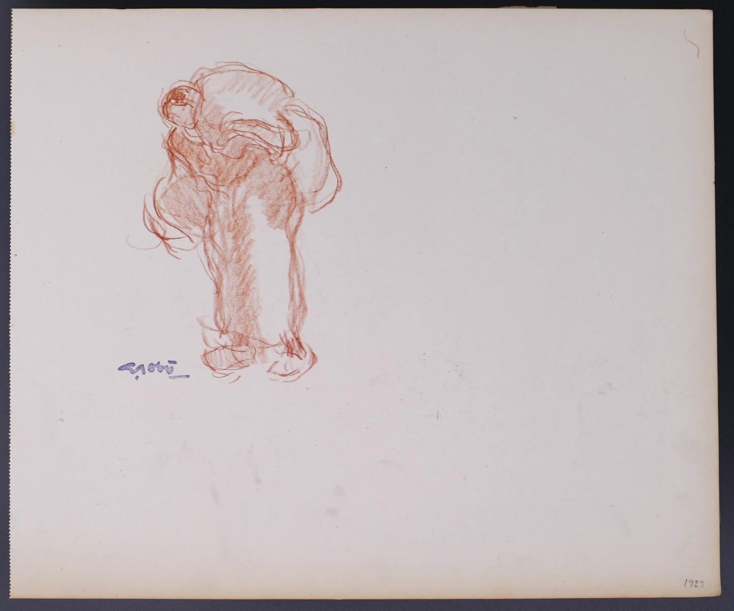 Woman Carrying the Burden - Original Drawing by G. Gôbo - Early 20th Century