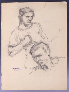 Male Bust and Male Head - Original Drawing by G. Gôbo - Early 20th Century